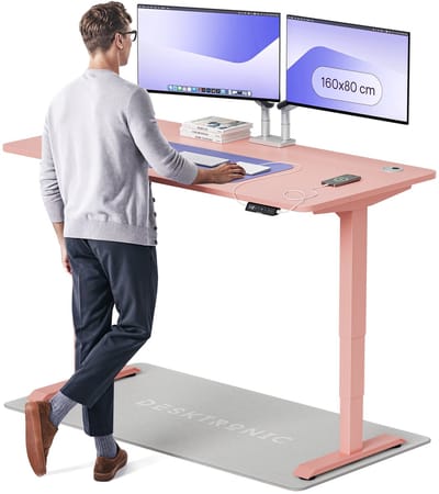 Desktronic HomePro Zit-sta Bureau Elektrisch In Hoogte Verstelbaar, 160x80 cm Roze/Roze, Stille Dubbele Motor, Hoogte 62-126cm