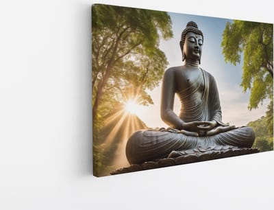 Saammp Canvas Schilderij - Boeddha bij Zonsopkomst - Landschap - 45x30 - Foto op canvas - Wanddecoratie - Muurdecoratie Woonkamer - Canvas schilderijen