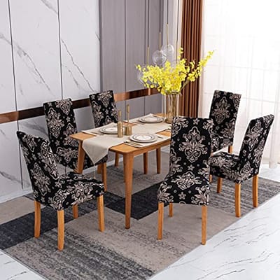 Sufdari Stoelhoezen, set van 6, stretch, eetkamerstoelen, afneembaar, wasbaar, spandex, voor keukenstoelen, hotel, banket (6 stuks)