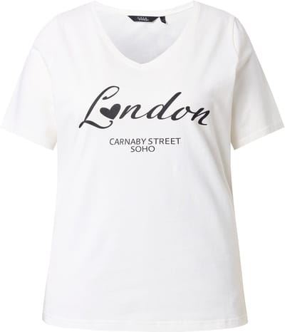 Ulla Popken - Dames - T-shirt City-tekst Slim V-hals korte mouwen - Off-white - Maat 42+