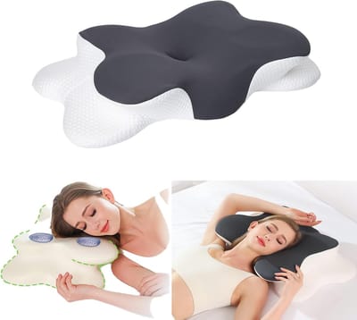 Nekkussen voor verlichting van nekpijn - Ergonomisch zijslaperkussen in vlindervorm voor diepe slaap, langzaam terugverend nekkussen met contouren, verkoelend kussen voor volwassenen, rug- en buikligging, traagschuimkussens.