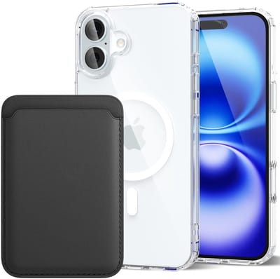 Shockproof Anti Shock Back Cover Hoesje Compatibel met MagSafe Geschikt voor: Apple iPhone 16 met Magnetische Pasjeshouder - Zwart