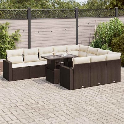 vidaXL - 11-delige - Loungeset - met - kussens - poly - rattan - bruin