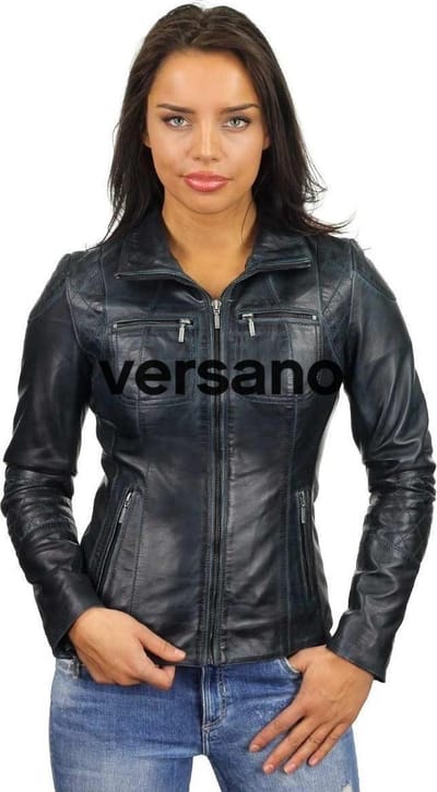 Versano Ohio Leren Dames Bikerjack Dames Jas S - Blauw