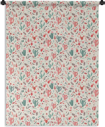 Wandkleed - Wanddoek - Cactus - Bloemen - Pastel - Patronen - 150x200 cm - Wandtapijt