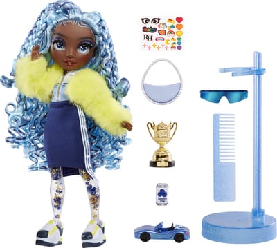 Rainbow High Sparkle and Shine Marina - blauwe modepop van 28 cm met glittervloeistof in haar benen, schud om ze te zien glinsteren, een geweldig cadeau voor kids van 4 -12 jaar