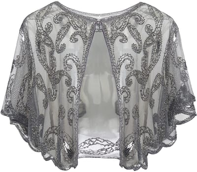 Dailygoody - Damessjaal - Jaren 1920 - Vintage Chique - Grijs - Pailletten - Perfect voor Avondjes Uit - Retro Gevoel