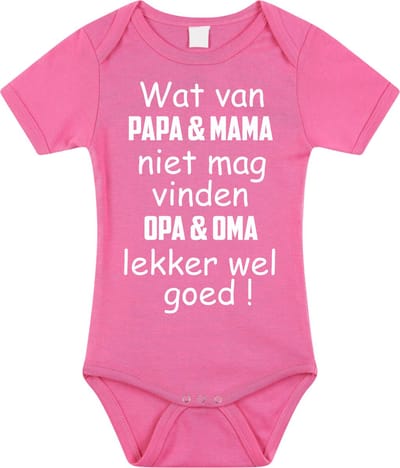 Baby rompertje met leuke tekst | wat van papa mama niet mag vinden opa en oma lekker wel goed |zwangerschap aankondiging | cadeau papa mama opa oma oom tante | kraamcadeau | Maat 68 roze