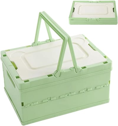 Kleine opbergbox - Opvouwbare mand - Kinderkamer inrichten - Met stevig deksel - 30 x 21 cm - Groen