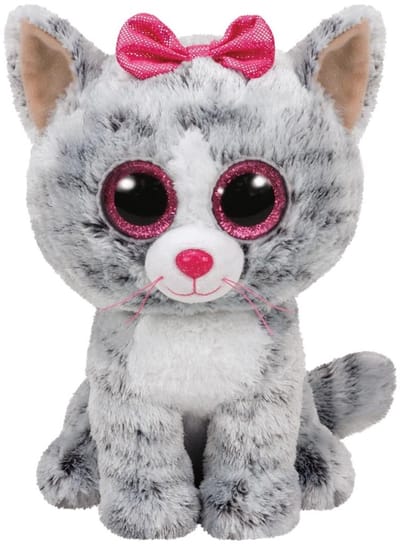 Ty Beanie Kiki Poes knuffel - 24 cm - pluche - grote oogjes - strikje - kat knuffeldier