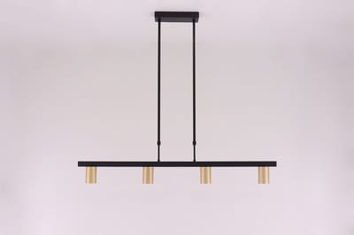 Hanglamp strak zwart met 4 gouden Gu10 spots - 110cm