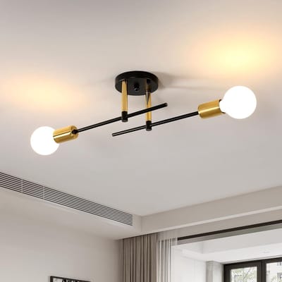 Plafondlamp - Vintage & Industrieel - 2-Lichts - E27 Fitting - Metaal - Retro Plafondspot voor Slaapkamer, Keuken & Eetkamer - Zwart