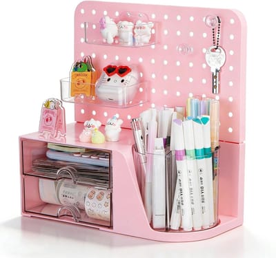 Bureau organizer - Opberger met laden - Bureau organiseren - Draaibare pennenhouder - 27x23x17 cm - Roze