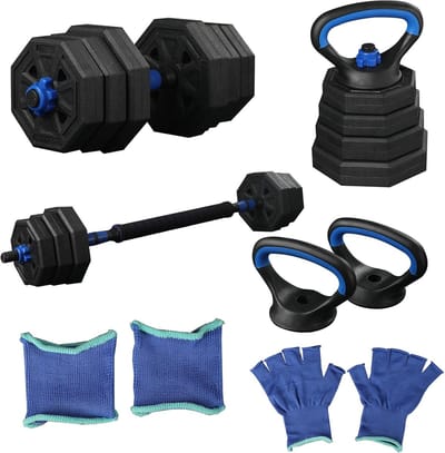 Verstelbare Halters - Fitness Set - Krachttraining Thuis - 4-in-1 Configuratie - Tot 30 kg - Blauw