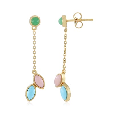 Cavill - 925 Sterling Zilver Vergulde Oorbellen - Marquise Cabochon Turkoois, Roze Opaal, Chrysopraas - 1.35 Ct Elegante Sieraden
