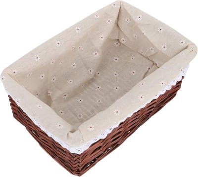 Opbergmand van Wicker met Stoffen Inzet, 30 x 20 x 12 cm, Bruin, Ideaal voor Keuken, Wasgoed en Speelgoed Organisatie