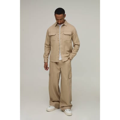 Regular Overhemd & Straight Fit Cargo Broek Set | Stone | Size Large