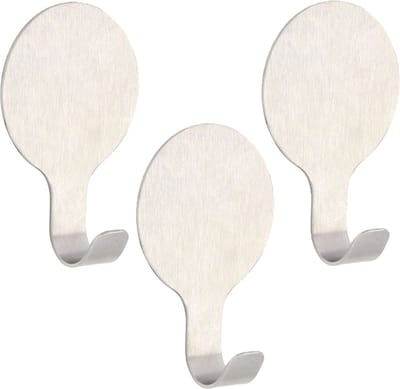 Tendance Plakhaakje rond - 3x stuks - 6 x 2,5 x 10 cm - Zelfklevende ophang haakjes - RVS - zilver - keuken/badkamer haken