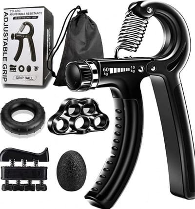 ZYLARO 5-Delige Fitness Handtrainer Set - 10 tot 60 kg - Handtrainer Set - Hand, Onderarm, Pols & Vingers Trainer - Stressbal, Knijphalter, Stretcher & Grip bal