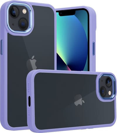 IYUPP Hoesje Geschikt voor iPhone 13 Hoesje - Shockproof Back Cover - Paars Lila Transparant