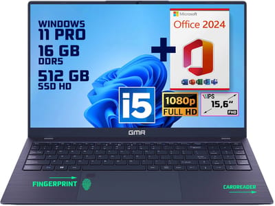 GMR | Elegante 15.6-inch Laptop voor Professionals | Intel i5 Processor - 16GB DDR5 RAM - 512GB M.2 SSD | Perfect voor Office & Zakelijk Gebruik (Windows 11 Pro + Office 2024)