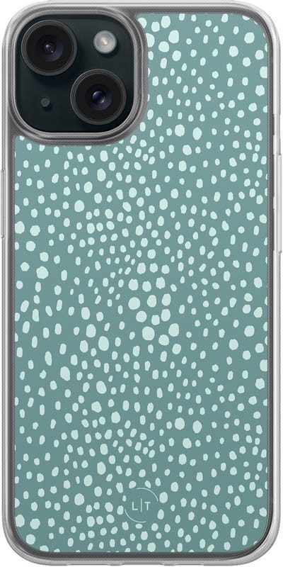 Hoesje geschikt voor iPhone 15 - Blue dots - 2in1 backcover - Gestipt - Blauw - Leuke Telefoonhoesjes