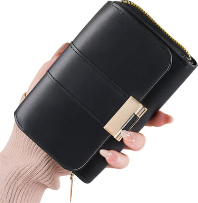 Mode Dames Portemonnee met Multi-Kaartsleuf – Grote Capaciteit Billfold – Zwart – Vintage Stijlvolle Multifunctionele Rits Portemonnee voor Pasjes, Contant Geld en Telefoon