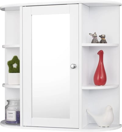 Betaalbare Goederen® Badkamermeubel - Wit - Badkamer Kast - Vrijstaand - Met Spiegel - 2 Open Planken - Boven Meubel - Opbergkast