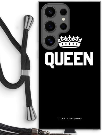 Case Company® - Hoesje met koord geschikt voor Samsung Galaxy S24 Ultra hoesje met Koord - Queen zwart - Telefoonhoesje met Zwart Koord - Bescherming aan alle Kanten en Over de Schermrand