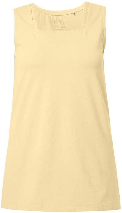Ulla Popken - Dames - Longtop classic fit carréhals mouwloos - Bleekgeel - Maat 54+