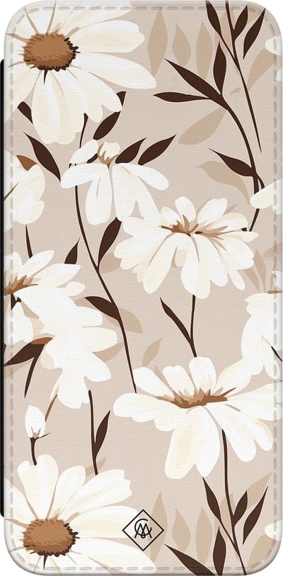 Casimoda® bookcase - Geschikt voor Samsung Galaxy A55 - Hoesje met pasjeshouder - In Bloom - Bruin/beige - Kunstleer