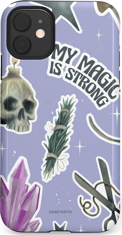 Casetastic hoesje geschikt voor Apple iPhone 11 - Dubbellaagse bescherming - Lila Paarse Hekserij Strong Magic Sterren Collage - Fashion Case - Lila Lichtgrijs Wit