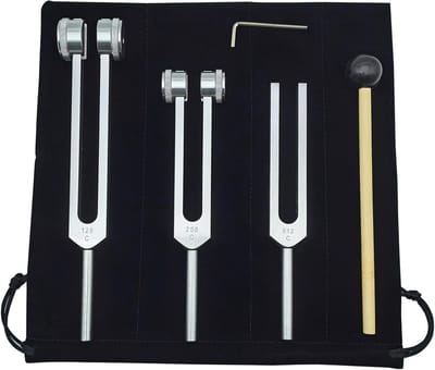 Tuning Fork Set, 3 Pieces Tuning Forks, 128 Hz, 256 Hz, 512 Hz, Aluminium Alloy, Tuning Fork, Portable Tuning Fork, Bundle for Meditation, Healing, Sound Therapy, Chakra Therapy