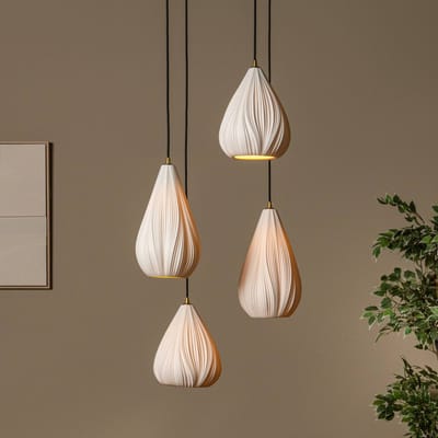 Lucide hanglamp Cinzia, wit/zwart, Ø 55 cm, porselein, 4-lamps.