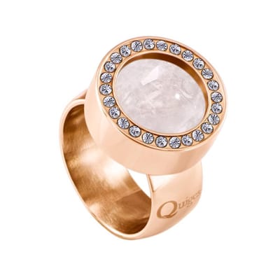 Quiges RVS Schroefsysteem Ring met Zirkonia Rosékleurig Glans 16mm met Verwisselbare Kwarts Roze 12mm Mini Munt