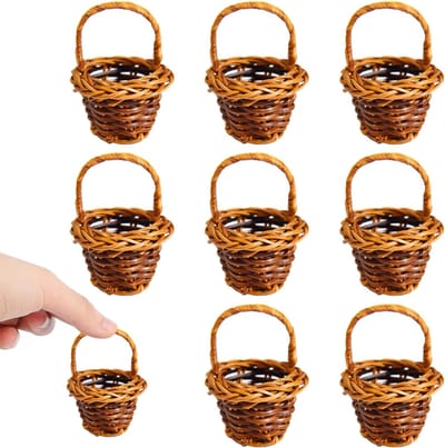 Set van 8 Mini Rieten Mandjes voor Bloemen, Decoratie en Cadeaus - Kleine Wicker Mand met Handvat voor Feestjes en Brood
