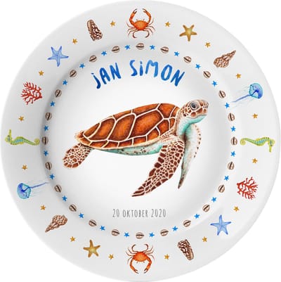 World of Mies geboortebordje met naam – handgeschilderde zeeschildpad – gepersonaliseerd kinderbordje - kraamcadeau