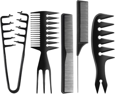 Volume & Textuurkam Set - Zwart - 5-delige Barberset - Hittebestendige en Antistatische Kammen - Voor Mannen