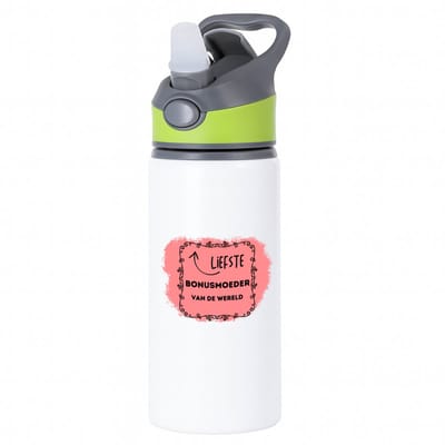 Hacebo® - liefste bonusmoeder van de wereld waterfles met rietje groen - Moeder - de liefste bonusmoeder - Moeder cadeautjes - moederdag - verjaardag - geschenk - kado - water fles - 650ML