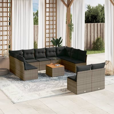 vidaXL - 12-delige - Loungeset - met - kussens - poly - rattan - grijs