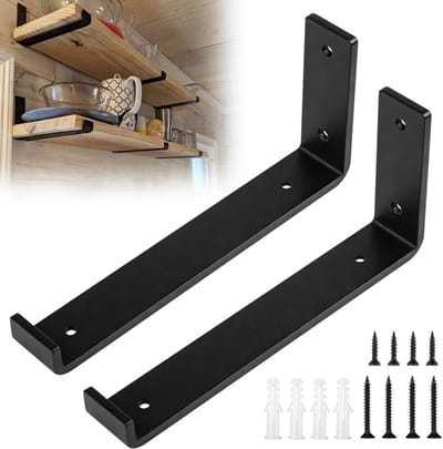 Stevige Hoekplanken Steun Set van 2, 5mm Dikke Stalen Plankdragers met Lip, Inclusief Schroeven voor Muurbevestiging 30 cm
