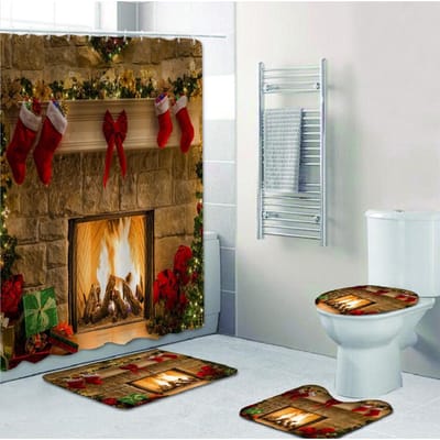 Nieuwe Kerstboom 3D Afdrukken Douchegordijn Polyester Waterdicht Rode Bel Vloermat Wc Set Badaccessoires Schimmelbestendig Only curtain90x180 gray
