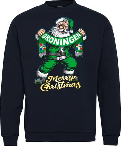 Kersttrui Kerstman Groningen | Foute Kersttrui Dames Heren | Kerstcadeau | Groningen supporter | Navy | maat XS