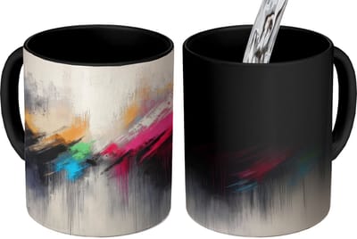 Magische Mok - Foto op Warmte Mokken - Koffiemok - Dynamisch - Abstract - Kleurrijk - Zwart - Magic Mok - Beker - 350 ML - Theemok