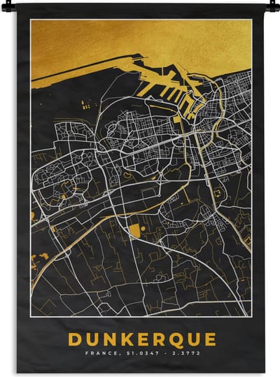 Wandkleed - Wanddoek - Stadskaart – Plattegrond – Kaart – Dunkerque - Frankrijk - 120x180 cm - Wandtapijt