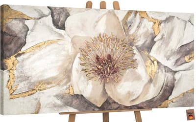 Canvas schilderij groot handgeschilderd kaasjeskruid bloemen botanisch – YS-Art Gallery – Frisse wanddecoratie voor woonkamer – Modern schilderij voor slaapkamer en hal