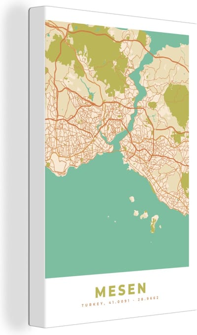 Canvas Schilderij Istanbul - Plattegrond - Stadskaart - Vintage - Kaart - 20x30 cm - Wanddecoratie