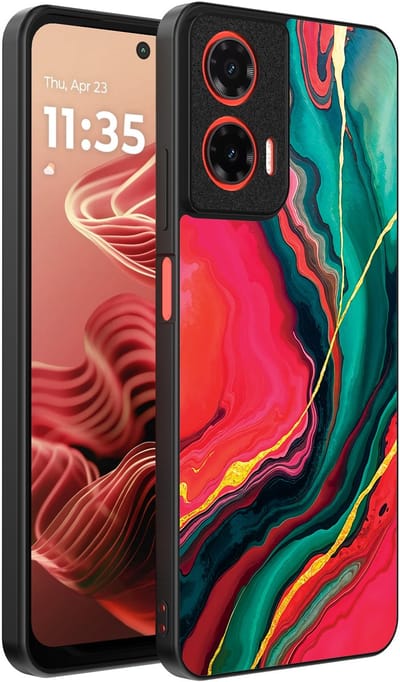 Smartphonica Telefoonhoesje Geschikt voor Motorola Moto G35 met Rood Groen Marmer Opdruk - TPU Backcover Case Red Green Marble Design geschikt voor Motorola Moto G35