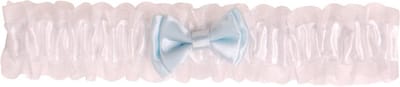 Kousenband grote maat - wit met blauw strikje