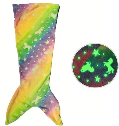Zeemeermin Regenboog Flanellen Deken - Lichtgevende Slaapzak met Sterren en Eenhoorns - Perfect Cadeau voor Kinderen - Kerst en Feestdagen
